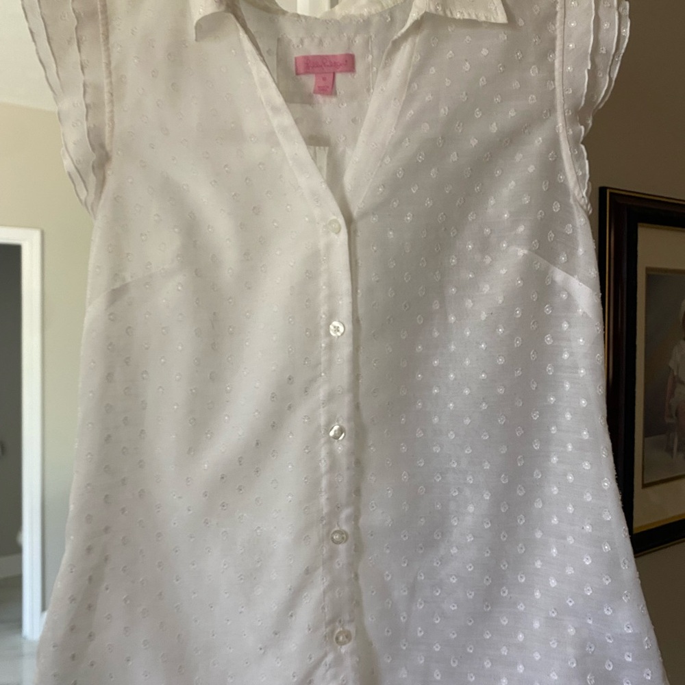 Lilly Pulitzer White Kids' Button Down Shirt with Polka Dots